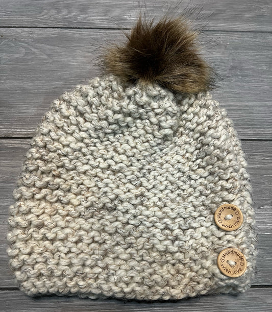 Buttoned Up Gray Wash Beanie